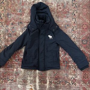 Abercrombie Kids Navy Puffer Jacket with Moose Emblem